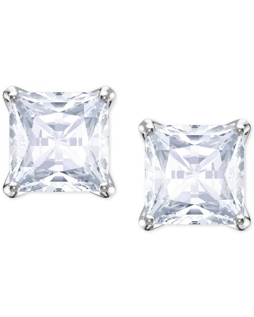 Swarovski White Crystal Square Stud Earrings