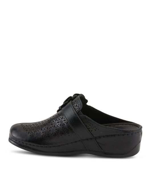 Spring Step Black Lilybean Leather Perforated Clogs