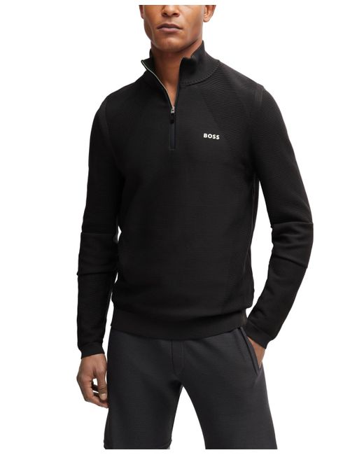 Boss Black Boss By Contrast Logo Zip-neck Sweater for men