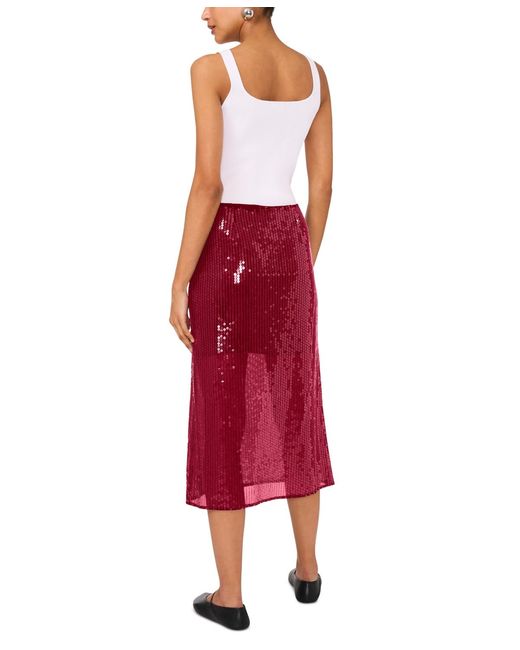 1.STATE Red Side-zip Sequin Midi Skirt