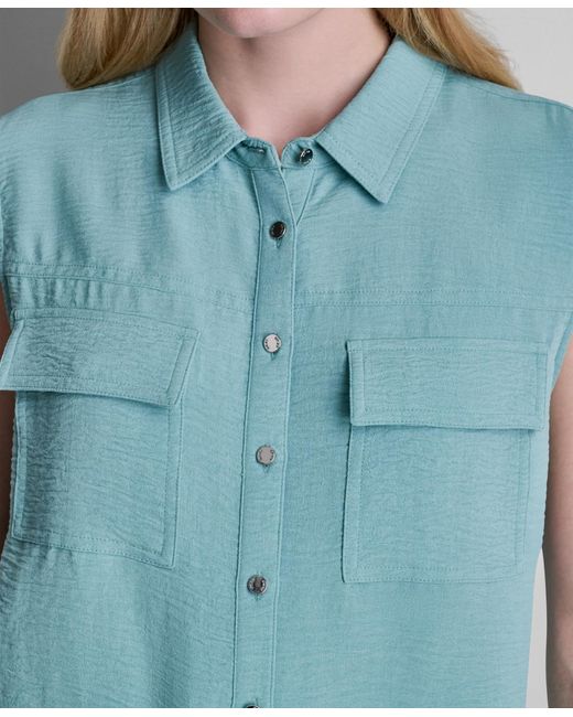 DKNY Blue Sleeveless Collared Top