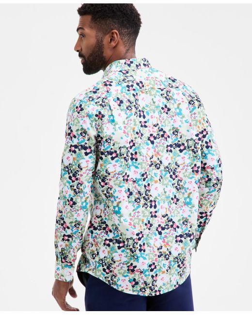 Club Room Blue Derek Floral Button-down Poplin Shirt for men