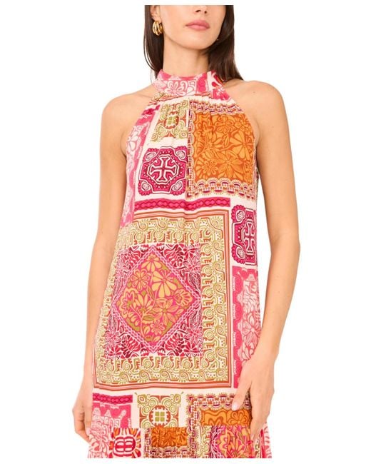 Vince Camuto Quilt-print Mock-neck Maxi Dress in Red Lyst