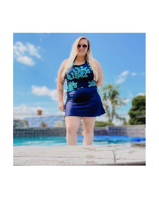 Calypsa Blue Plus Size Short Swim Skort
