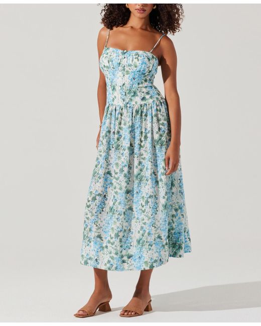 Astr Blue Capria Pleated Midi Dress