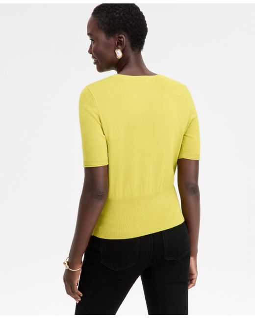 INC International Concepts Yellow Elbow-sleeve Crewneck Sweater