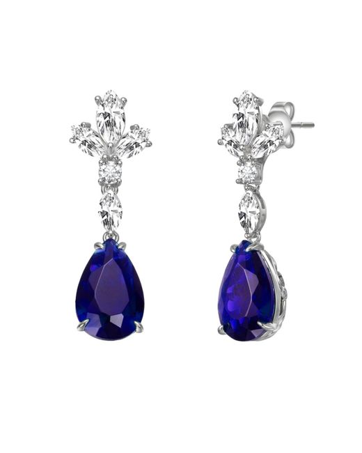 Genevive Jewelry Blue Sterling Silver 14k Gold Plated Or Gold Plated Dangle Earrings