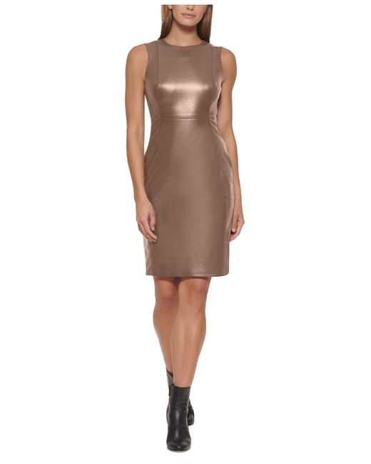 Calvin Klein Fauxleather Sheath Dress Lyst