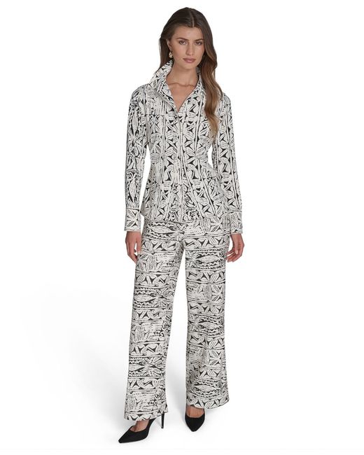 Halston Heritage White Printed Button-front Shirt