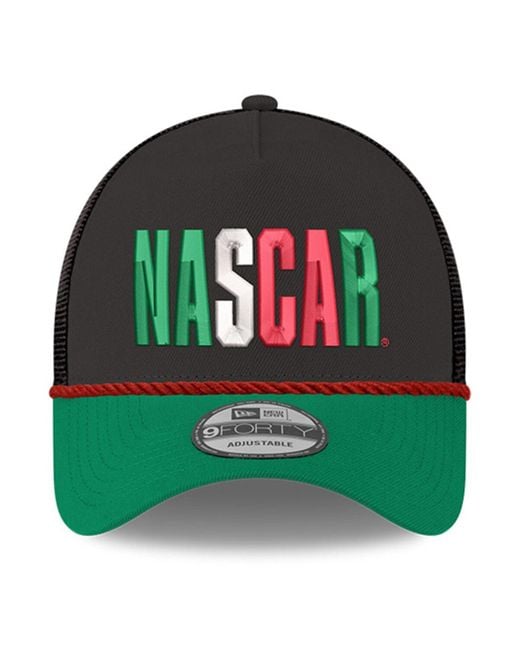 KTZ Black/green Nascar Mexico City Race 9forty A-frame Trucker Adjustable Hat for men