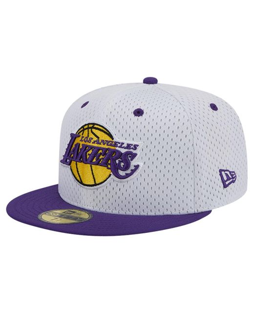 KTZ Blue White/purple Los Angeles Lakers Throwback 2tone 59fifty Fitted Hat for men