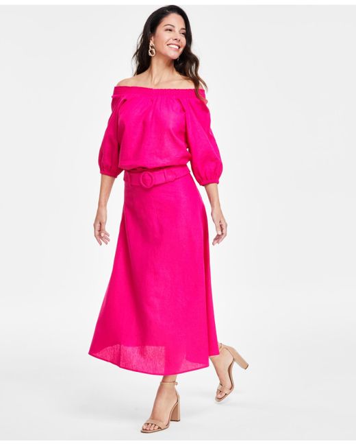 INC International Concepts Pink A-line Belted Maxi Skirt