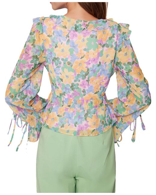 LOST AND WANDER Green Lost + Wander Florescence Floral Print Ruffled Top