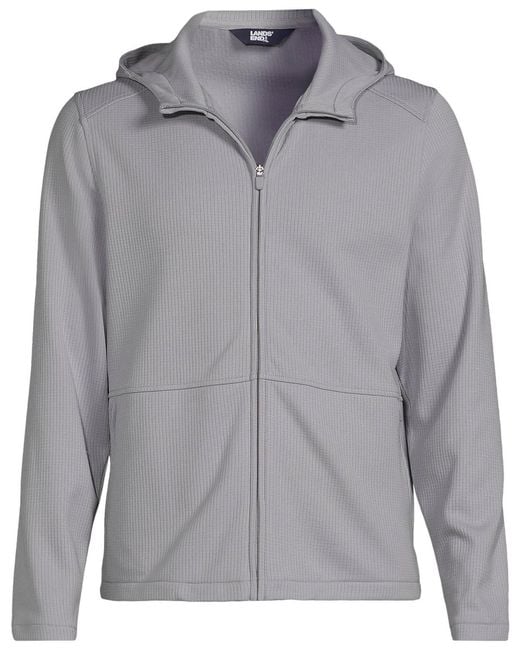Lands' End Gray Grid Tech Hooded Zip Front Jacket