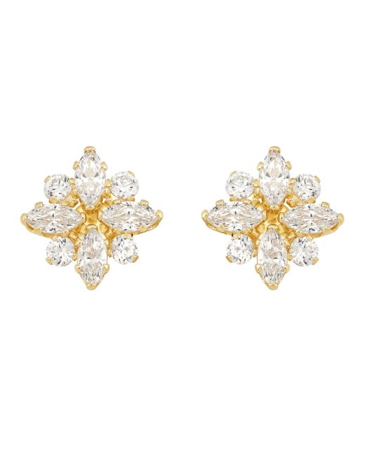 Macy's Metallic Crystal(1-5/8 Ct. T.w.)flower Cluster Stud Earrings In 14k Yellow Gold