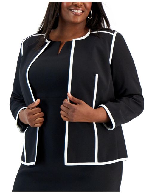 Blazers For Women Kasper Plus Size Colorblocked Open-front Long
