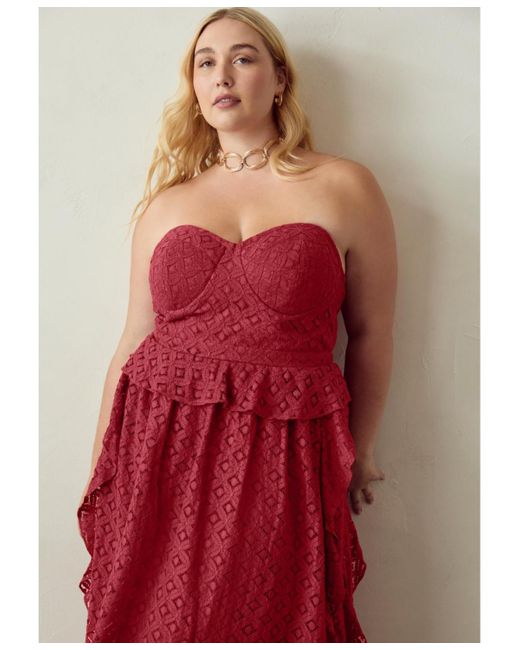 June + Vie Red June + Vie Plus Size June + Vie Ruffled Peplum Corseted Midi Dress