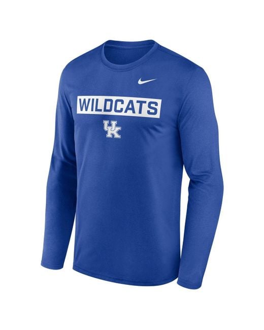 Nike Blue Kentucky Wildcats Primetime Campus 2-hit Legend Dri-fit Long Sleeve T-shirt for men