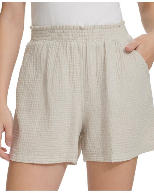 Calvin Klein Natural Smocked-waist Double-crepe Pull-on Cotton Shorts