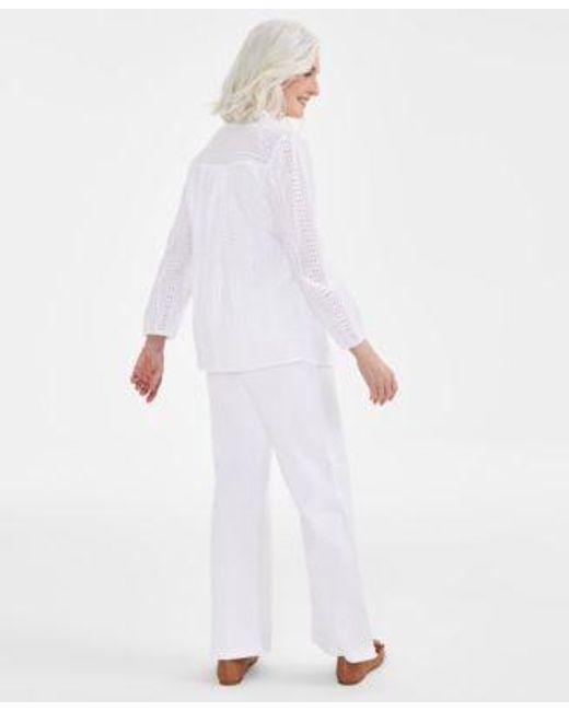 Style & Co. White Style Co Eyelet Top High Rise Wide Leg Jeans Created For Macys