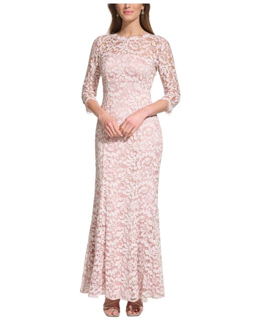 Eliza J Pink Lace 3/4-sleeve Mermaid Gown