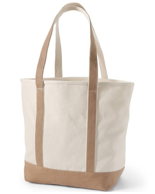 Lands' End Natural Large 5 Pocket Open Top Long Handle Canvas Tote Bag