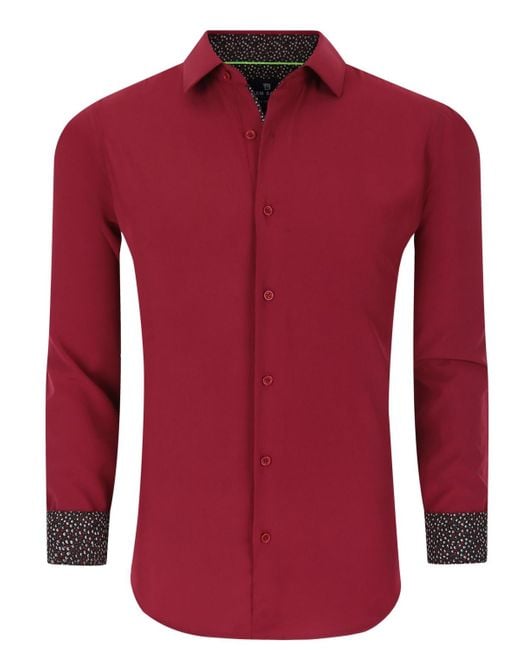 Tom Baine Red Slim Fit Performance Solid Button Down Shirt for men