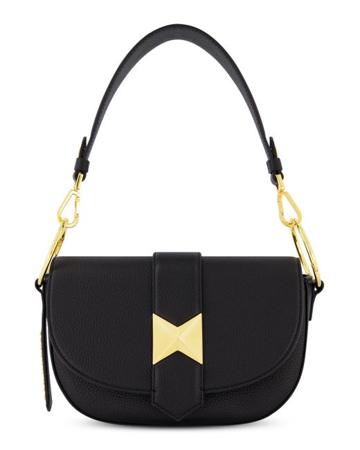 Mac Duggal Black Gold Plated Hardware Grain Leather Saddle Bag