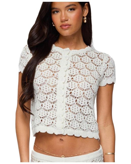 Edikted Gray Elisa Open Knit Button Up Top