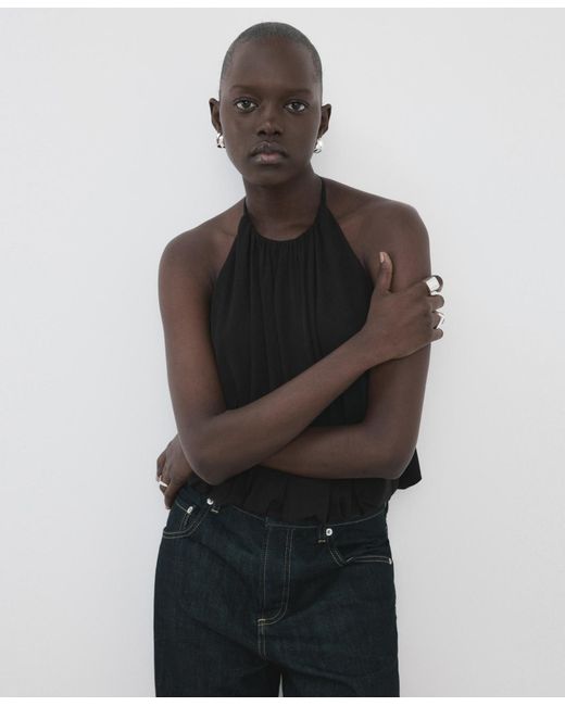 Mango Black Balloon-effect Halter Bodysuit