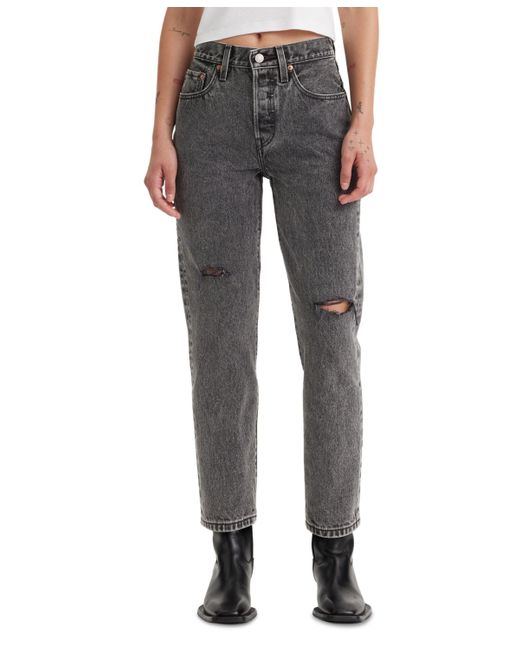 Levi's Gray 501 Cropped Straight-leg High Rise Jeans