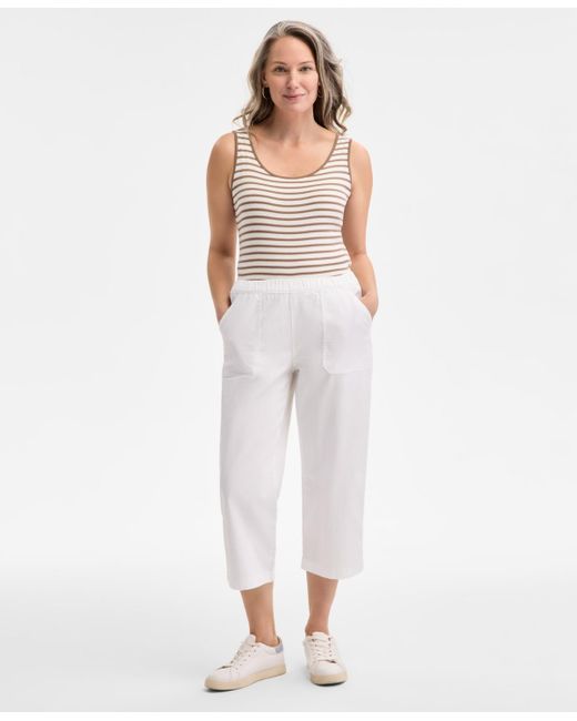 Style & Co. White Petite Herringbone Pull-on Capri Pants