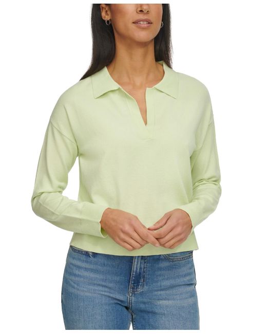 Calvin Klein Green Long Sleeve Polo Collar Top