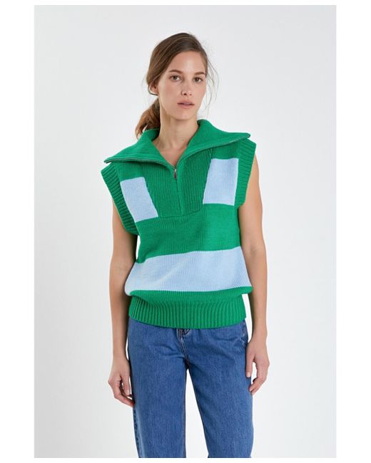 English Factory Green Sweater Polo Vest