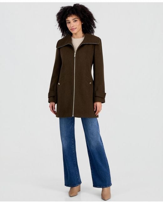 Michael Kors Blue Michael Collared Zip-front Coat