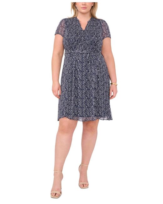 Msk Blue Plus Size Printed Pintucked Dress