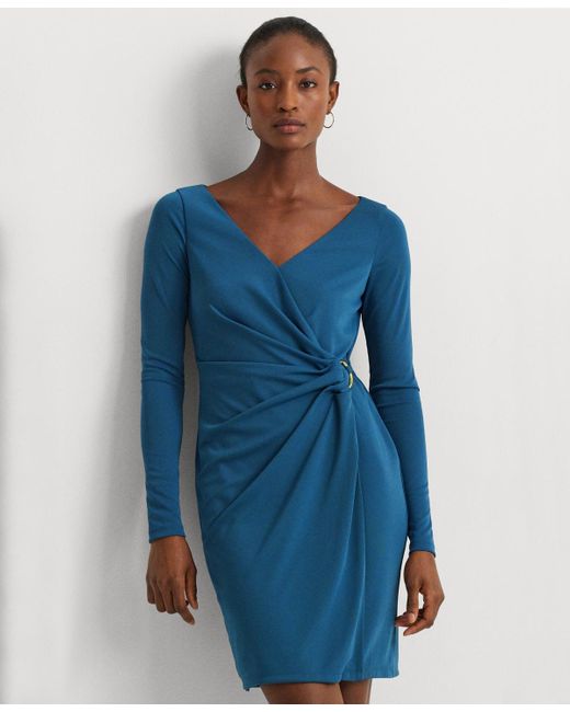 Lauren by Ralph Lauren Blue Faux-wrap Sheath Dress