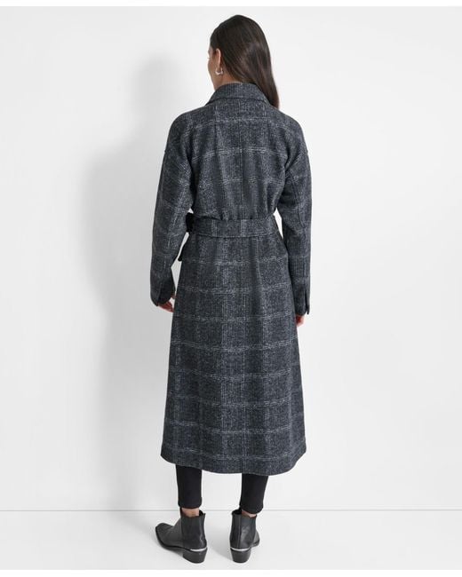DKNY Gray Belted Long-sleeve Robe Coat