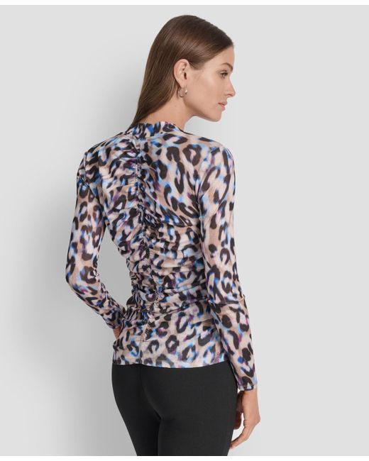 DKNY Multicolor Printed V-neck Ruched Top
