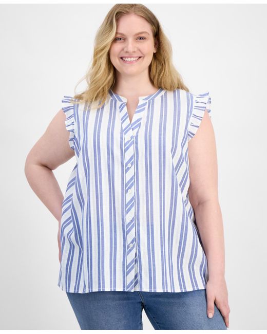 Tommy Hilfiger Blue Plus Size Striped Cotton Top