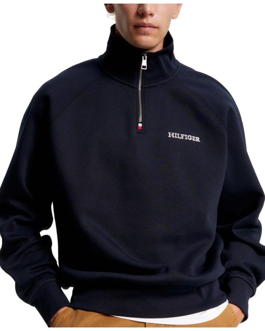 Tommy Hilfiger Quarter-zip Long Sleeve Logo Sweatshirt in Blue for Men |  Lyst