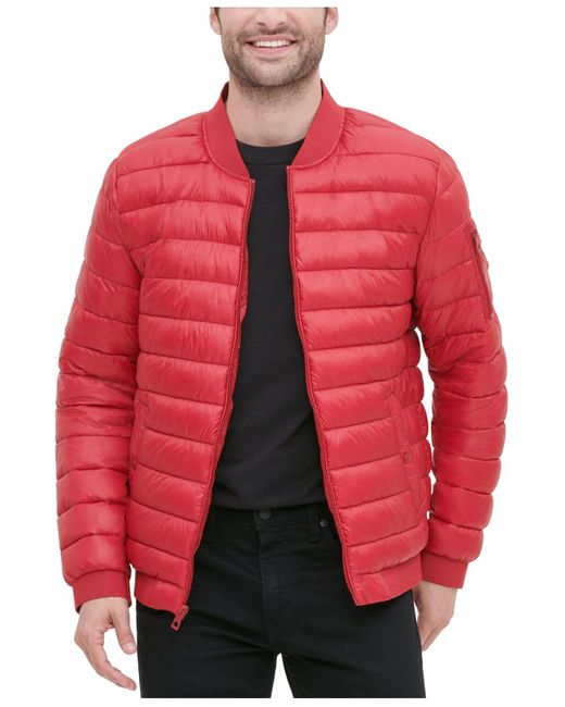 guess red puffer jacket
