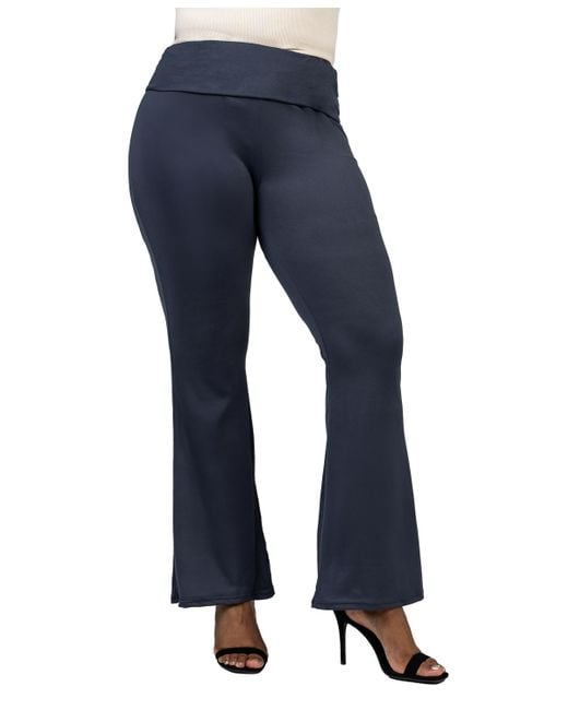 24seven Comfort Apparel Blue Plus Size Bell Bottom Foldover Waist Pants