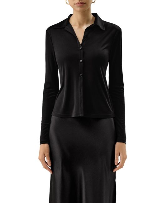 LILYSILK Black Basic Slim Silk Jersey Shirt
