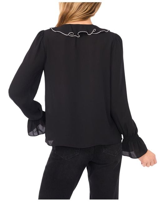 Cece Black Ruffle V-neck Top