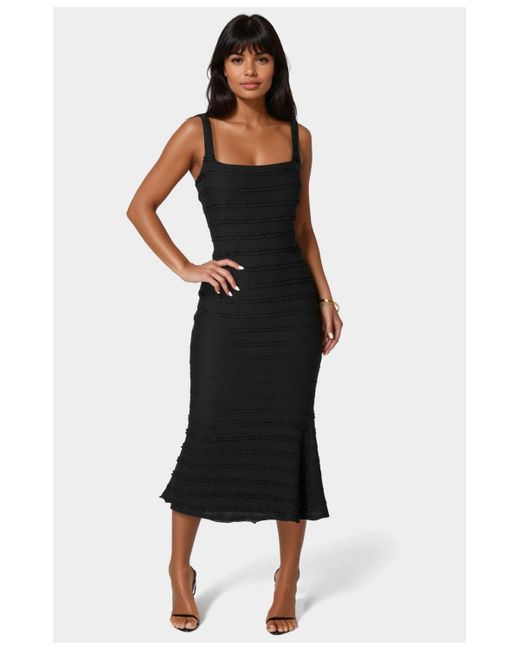 Bebe Black Square Neck Ruffle Lace Midi Dress