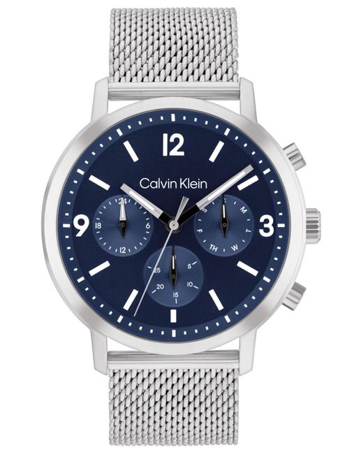 Calvin Klein Gray Gauge Silver Stainless Steel Mesh Watch 44mm for men
