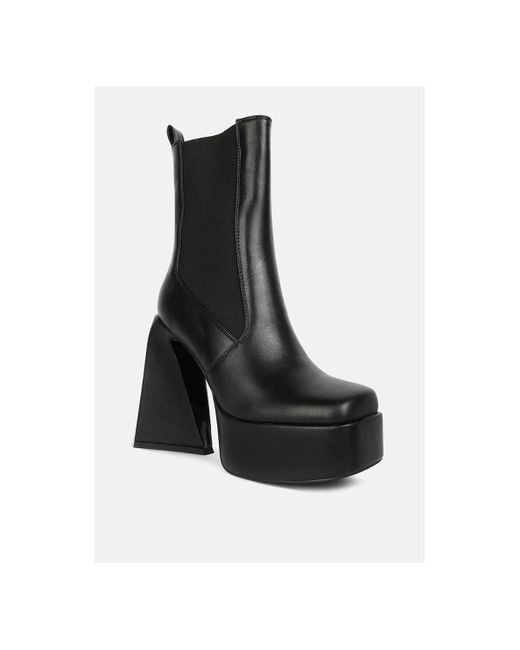 LONDON RAG Black Frosty High Platform Block Heel Chelsea Boot