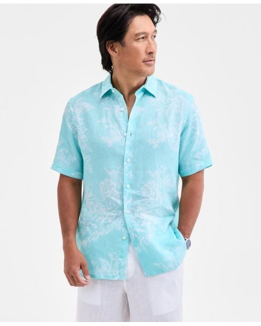 Club Room Blue Casa Regular-fit Floral Button-down Linen Shirt for men