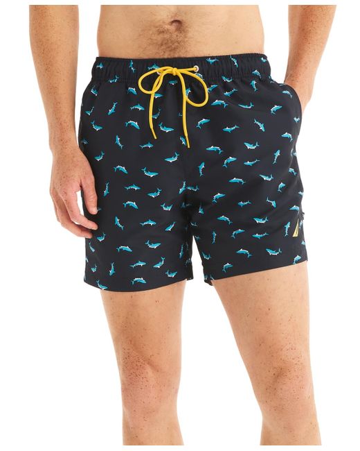 Nautica Blue Shark Week Printed 6" Swim Trunks for men